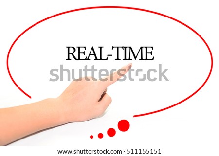 Hand writing REAL-TIME  with the abstract background. The word REAL-TIME represent the meaning of word as concept in stock photo.