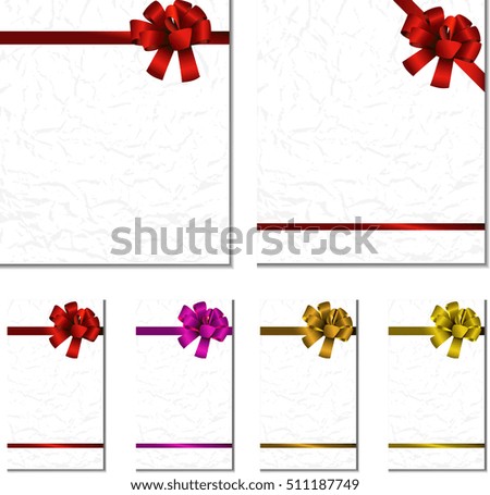 set of white papers s greeting colored bow on white background. Vector illustration for the holiday season.