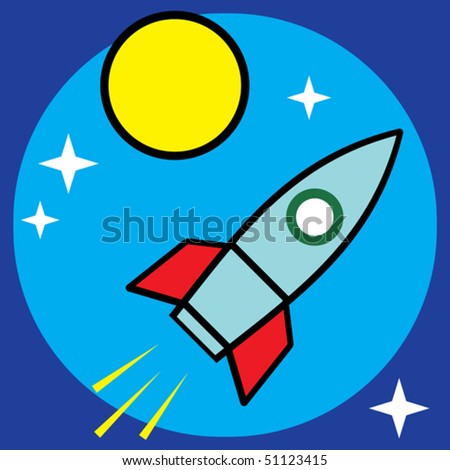Vector space sci-fi retro rocket illustration