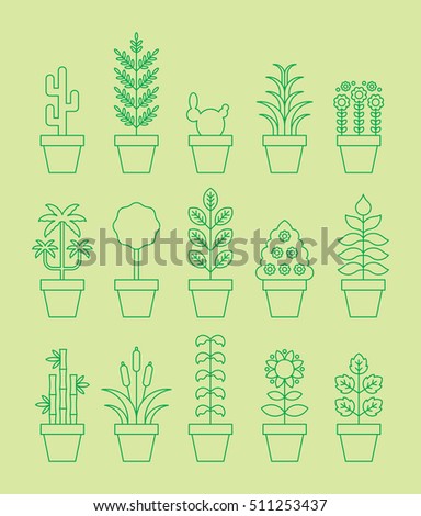 HOUSEPLANTS green outline icons