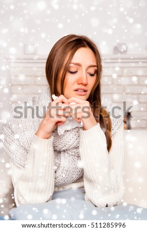 Portrait of ill woman having flue on new year