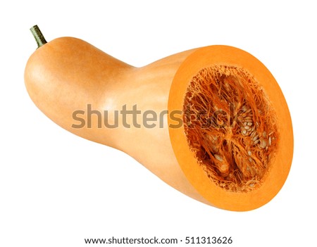 Cut pumpkin isolated on white background with clipping path