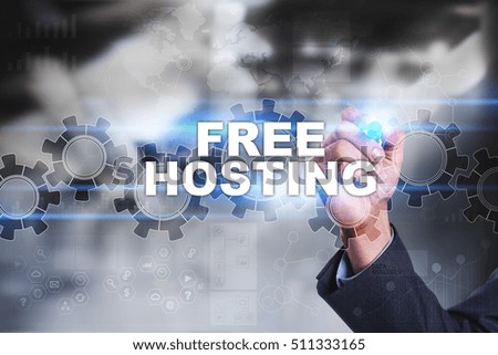 Businessman is drawing on virtual screen. free hosting concept.