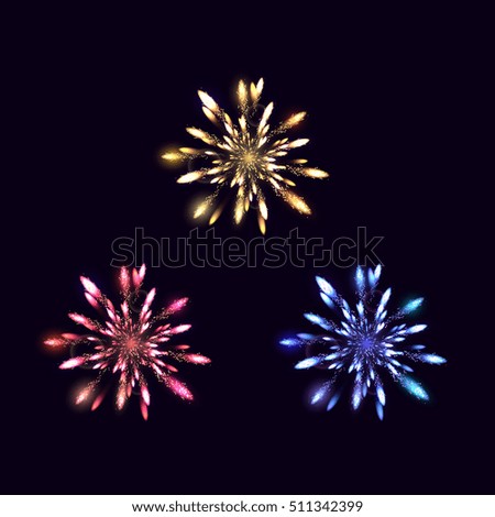 Fireworks from fire on dark background, vector illustration