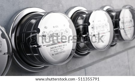 Kilowatt hour electric meters, power supply meters. 3d rendering Royalty-Free Stock Photo #511355791