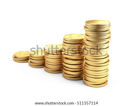 Earnings and financial success concept - Gold coins isolated on white background. 3d rendering