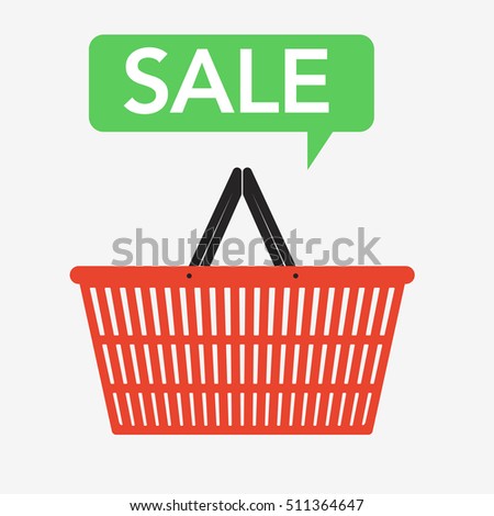 Shopping basket icon. Sale typing. Flat vector illustration
