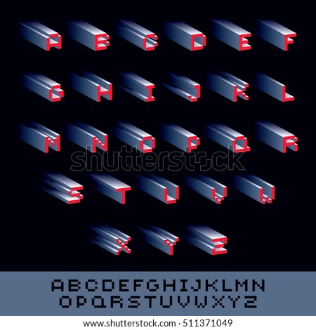 Vector modern tech alphabet letters set. Geometric pixilated digital font, 3d dotted 8 bit characters.