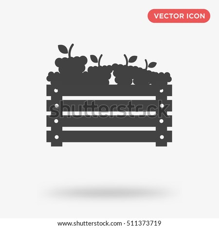 Dark gray wooden box with grapes vector icon on white background