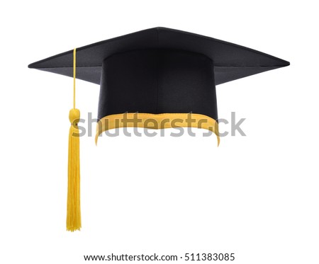 Graduation cap with gold tassel isolated on white background. Royalty-Free Stock Photo #511383085