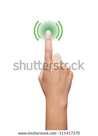 Hand pressing a button . Business, technology, internet concept. Stock Photo