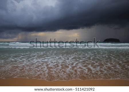 Rainy storm  on the sea and dark cloud in the rainy season at south,Thailand