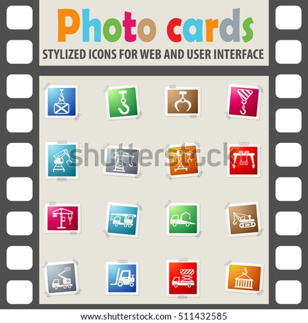 lifting machines web icons on color photo cards for user interface
