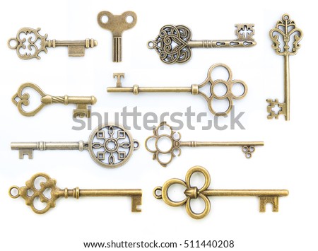 collection of  old key isolated on white background without shadow Royalty-Free Stock Photo #511440208