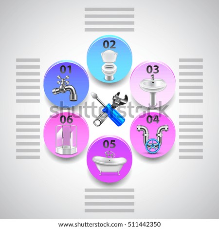 Plumbing infographics with tools and objects in circles vector