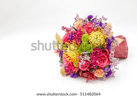 bouquet of yellow and orange flowers isolated on white background