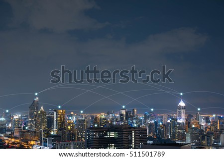 City with connection line, technology conceptual, internet globalization concept