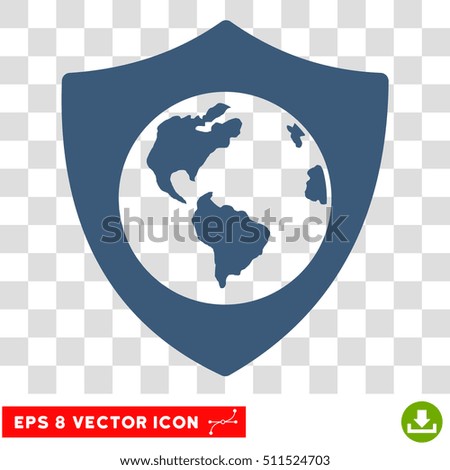 Vector Earth Shield EPS vector icon. Illustration style is flat iconic blue symbol on a transparent background.