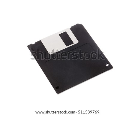 One 3.5  inch black storage media diskette isolated on white.