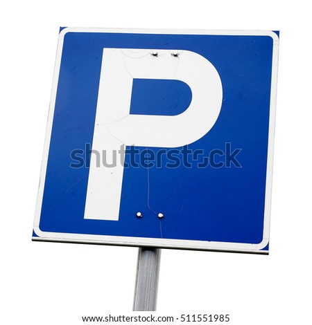 Car parking road sign isolated on white background.