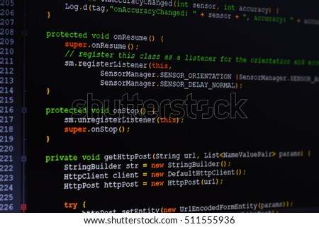 Abstract Soft Focus : Coding programmer on black background.