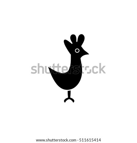 Black silhouette of a rooster on white background. Agricultural vector logo
