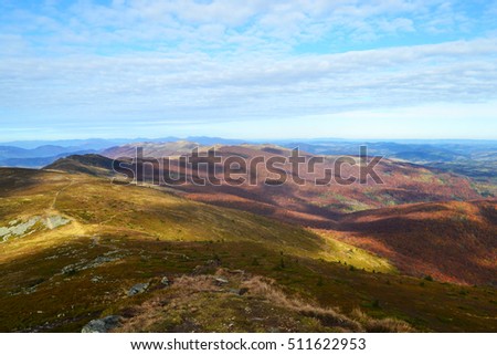 Carpathian mountains landscape. Autumn mountains and sky.
