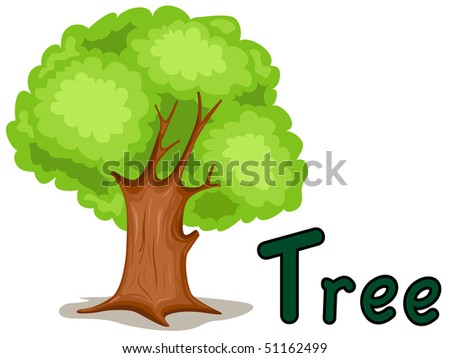 illustration of isolated  alphabet  T for tree on white background