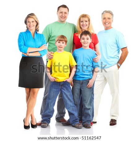 Happy family. Father, mother and children. . Over white background