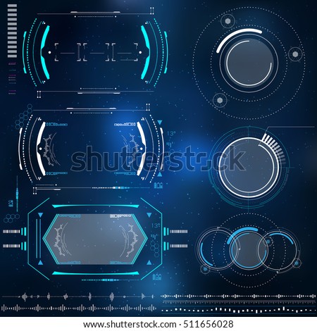 technological HUD elements, futuristic interface virtual reality. Circular Vector Elements Set for Infographics HUD Sci Fi Interfaces, space cosmos elements for fantastic technology infographics Royalty-Free Stock Photo #511656028