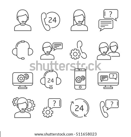 Set of support Related Vector Line Icons. Includes such Icons as operator, headset, handset, dialogue. Royalty-Free Stock Photo #511658023
