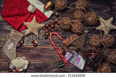 Christmas or New Year dark wooden background