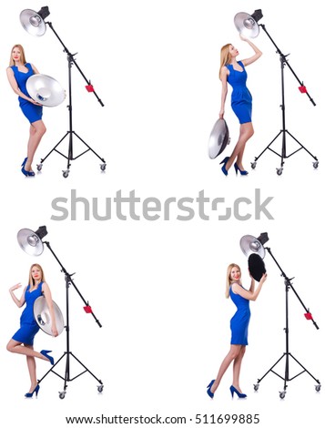 Young model during photoshoot in the studio