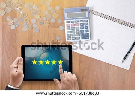 Businessman holding five star rating,Review, increase rating or ranking, evaluation and classification concept