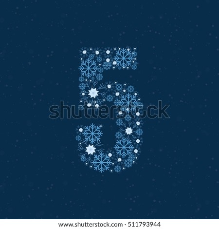 Sets Number Snow Flake Vector Illustration. Letter Number 5