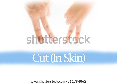 Cut (In Skin) - Heart shape to represent medical care as concept. The word Cut (In Skin) is a part of medical vocabulary in stock photo.