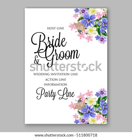 Wedding party invitation with romantic floral wreath or bridal bouquet of daisy