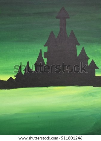 Halloween castle in green background