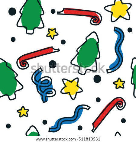 New year party doodle seamless pattern background