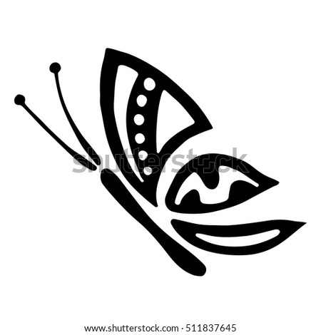 Vector black and white  illustration of insect. Butterfly isolated on the white background. Hand drawn decorative vector logo, icon, sign, tattoo. Graphic vector illustration. 