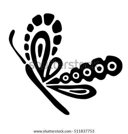 Vector black and white  illustration of insect. Butterfly isolated on the white background. Hand drawn decorative vector logo, icon, sign, tattoo. Graphic vector illustration. 
