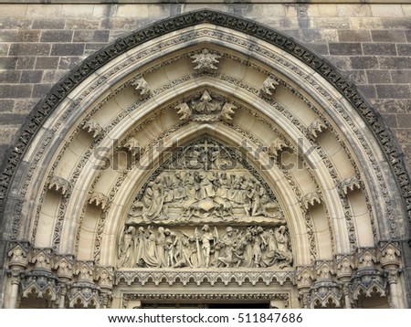 Last Judgement - sculpture above the entrance to the church on the Vysehrad in Prague