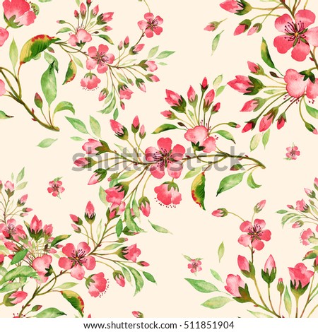 Seamless watercolor pattern spring blossoming branch-5