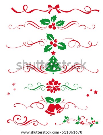 Winter set of decorative calligraphic elements, dividers and  new year ornaments for page decor. Vector christmas decorations. 