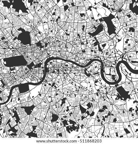 London Monochrome Map Artprint, Vector Outline Version, ready for color change, Separated On White Royalty-Free Stock Photo #511868203