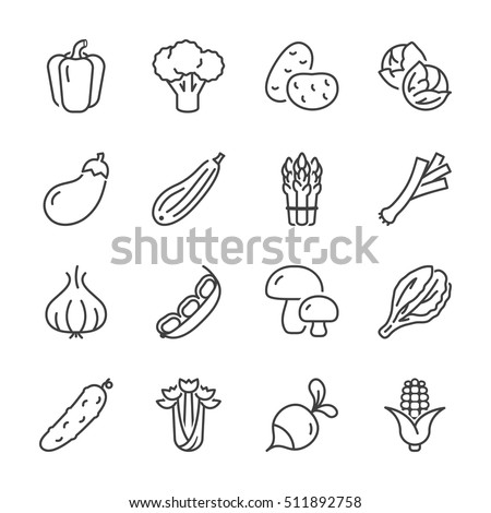 basic vegetables thin line icon set. isolated. black color Royalty-Free Stock Photo #511892758