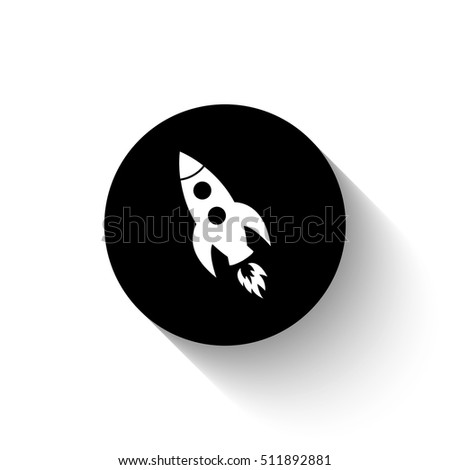 Rocket - white vector icon  with shadow