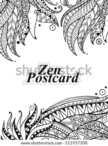Zentangle invitation postcard template. Floral border