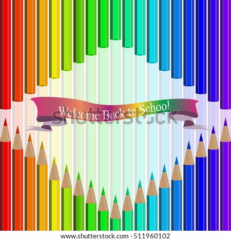 Very high quality original trendy realistic vector set of colored pencils in all rainbow colors with back to school banner can be used for design, banners, poster, flyer, cover, brochure. template,