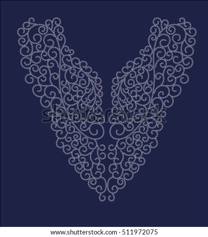 Swirls pattern , neck line designs. Vector illustration hand drawn. Fashion wedding embroidery pattern. Line art. T-shirt print.